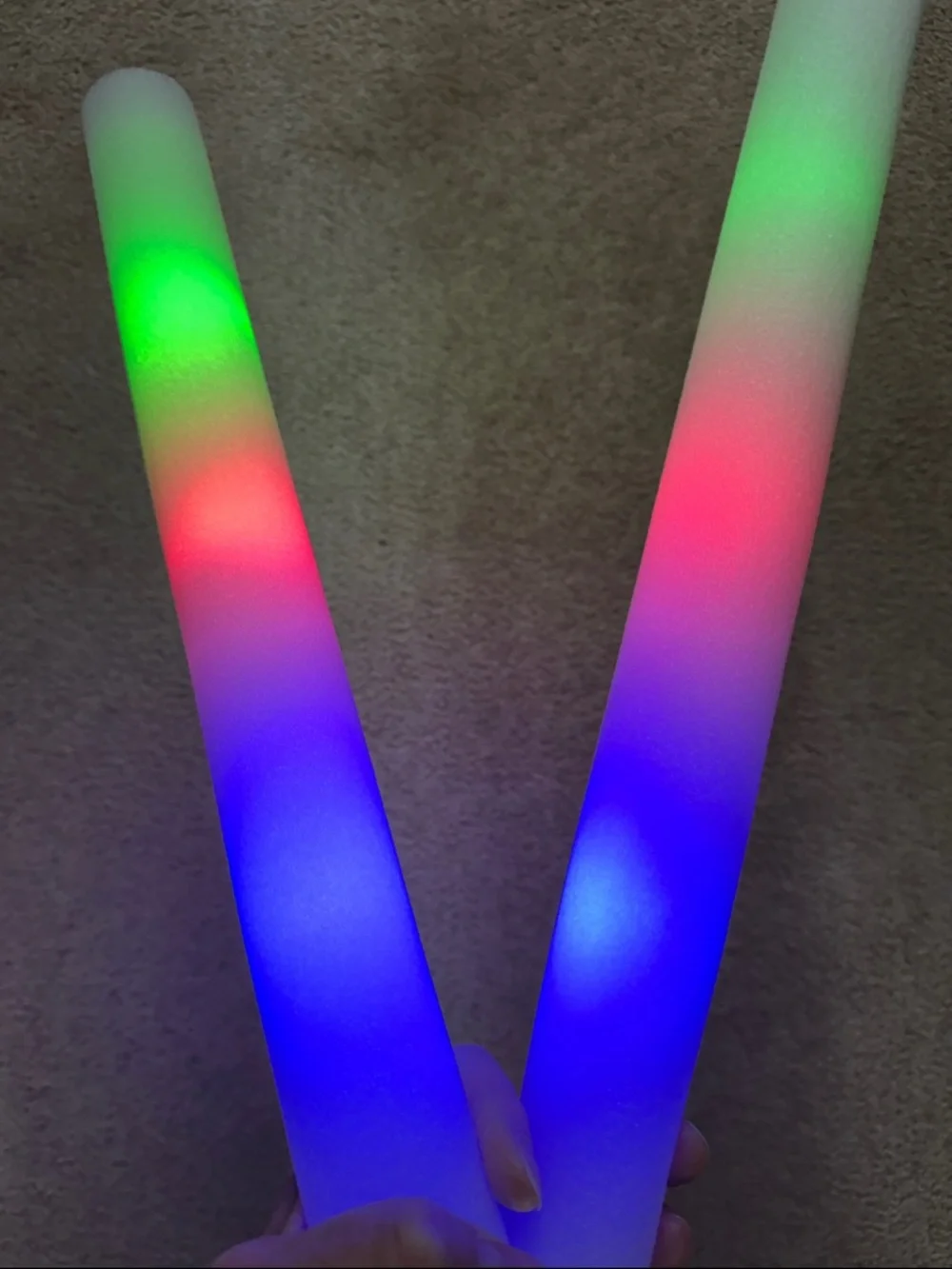 LED Foam Party Light Sticks - White Foam with Multicolor LEDs - Set of 4 New